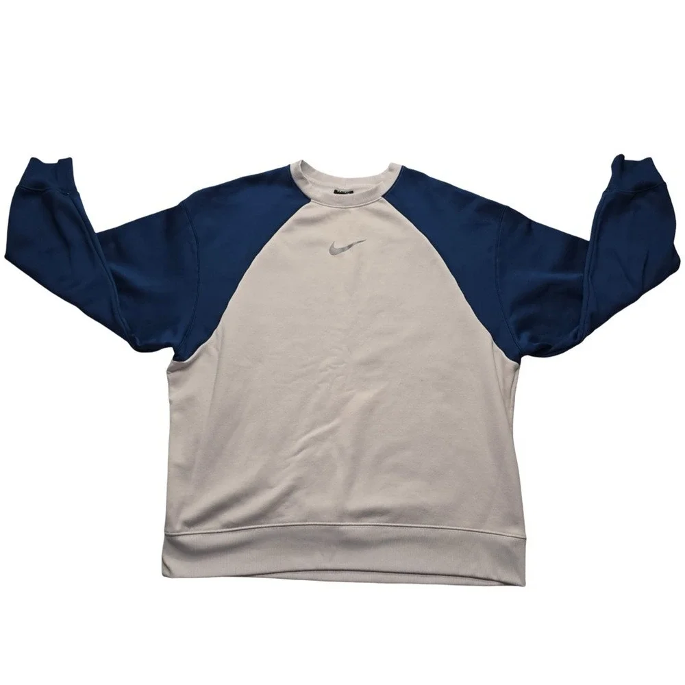 Nike Dri-FIT Raglan Crewneck Sweatshirt Navy Cream Gorpcore Mens Large
